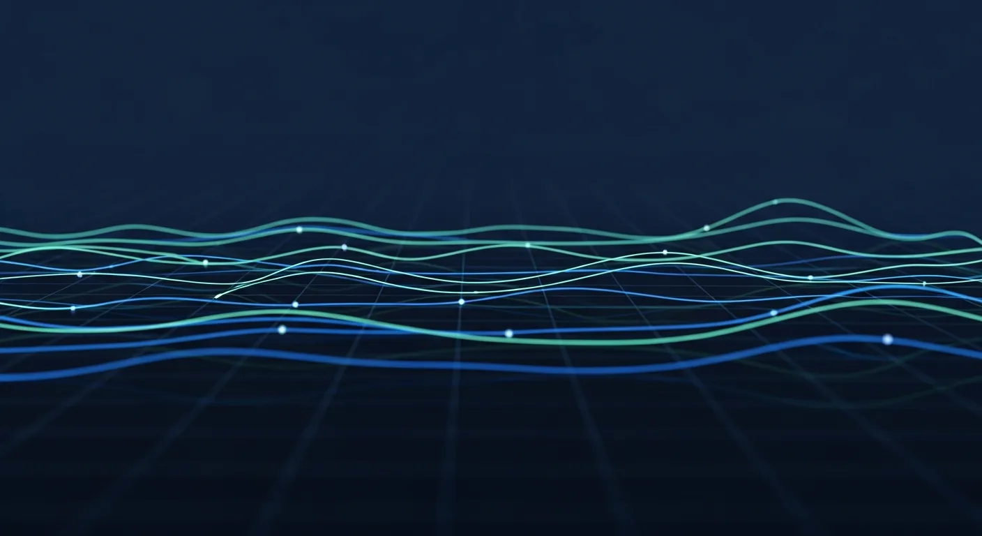 Abstract editorial data-visualization illustration in balanced, blue-toned tones representing the cryptocurrency and digital-asset market — crypto scenario analysis.