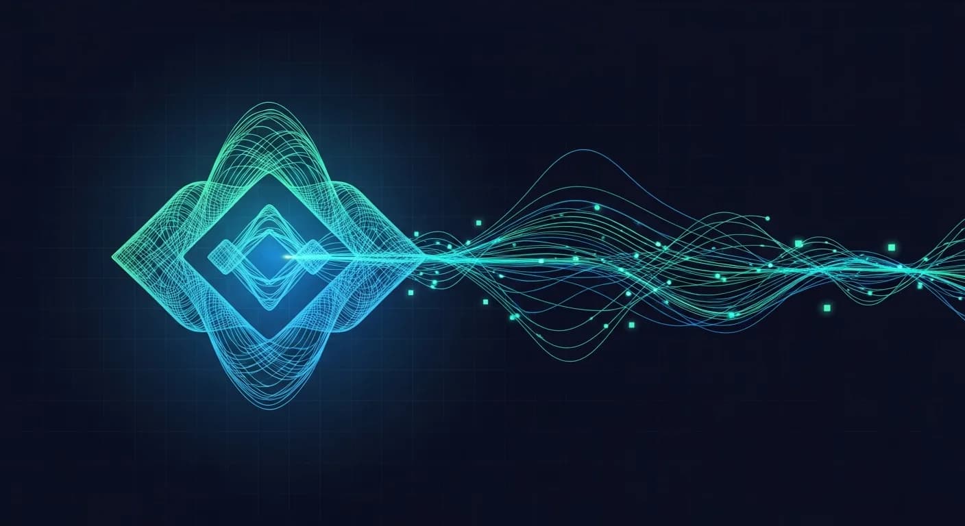 Abstract editorial data-visualization illustration in balanced, blue-toned tones representing BNB and the broader cryptocurrency market — crypto scenario analysis.