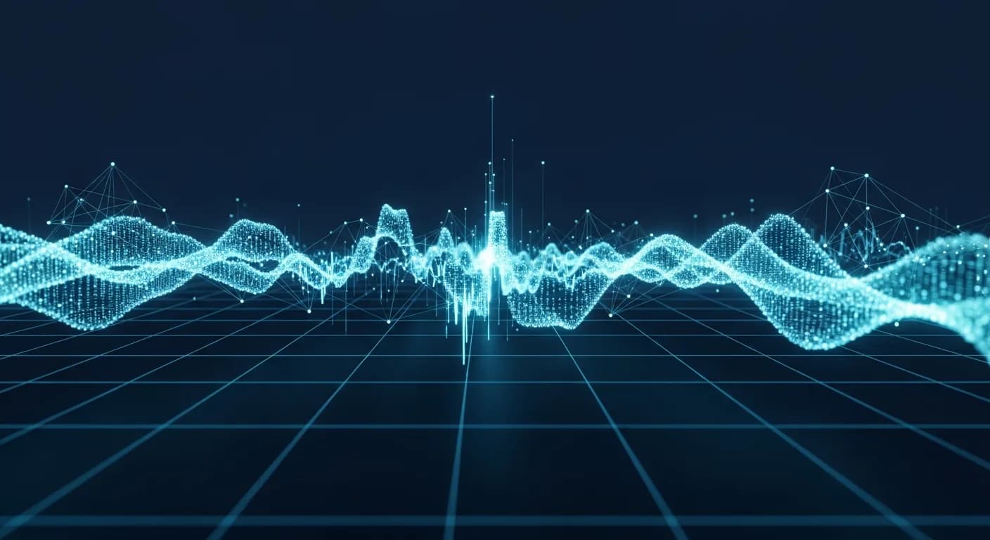 Abstract editorial data-visualization illustration in balanced, blue-toned tones representing BTC and the broader cryptocurrency market — crypto scenario analysis.