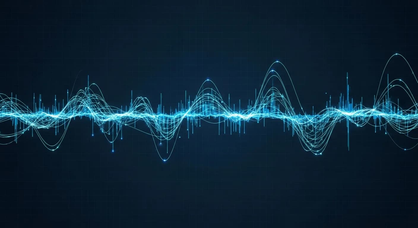 Abstract editorial data-visualization illustration in balanced, blue-toned tones representing HYPE and the broader cryptocurrency market — crypto scenario analysis.