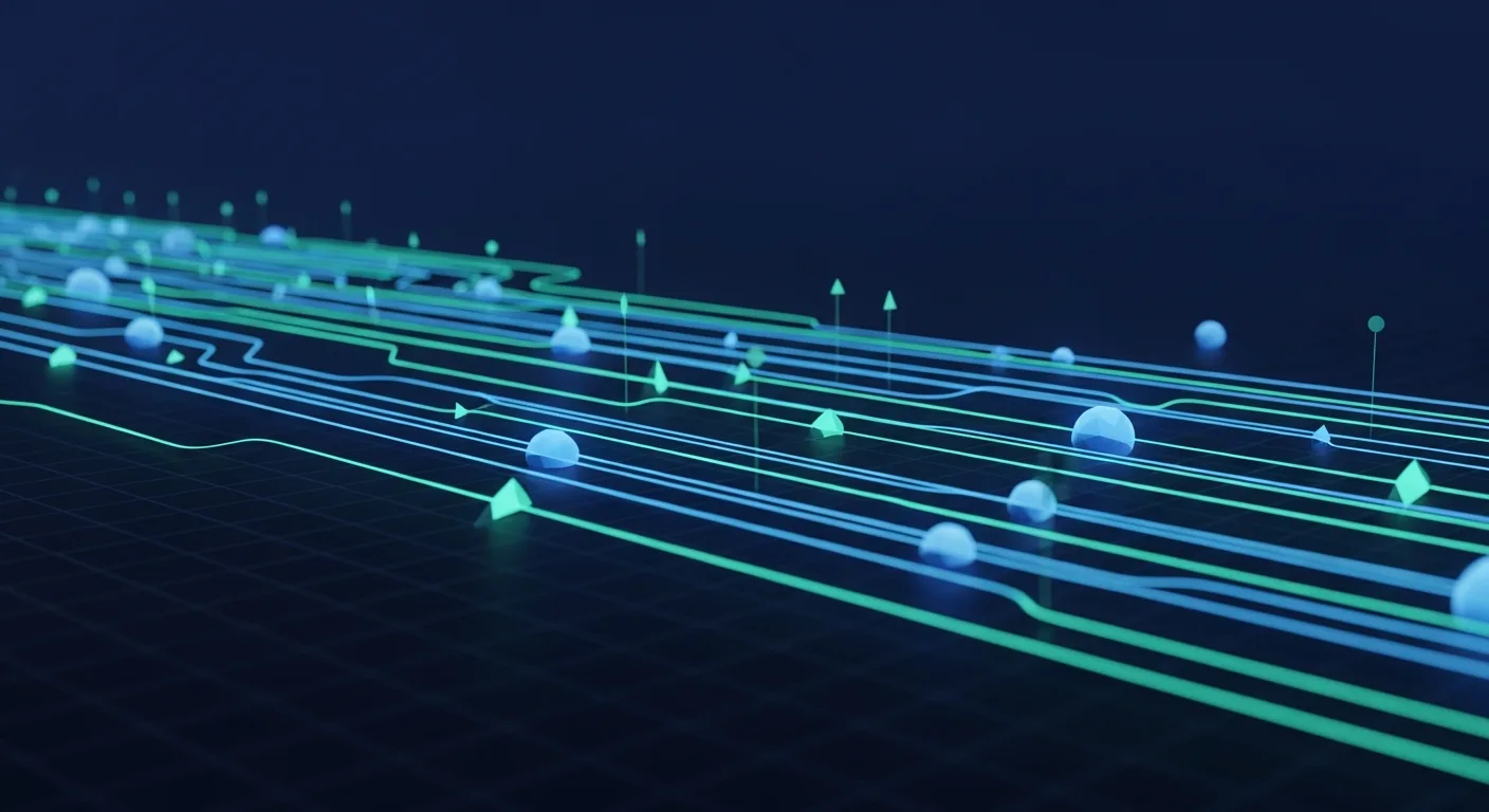Abstract editorial data-visualization illustration in balanced, blue-toned tones representing HYPE and the broader cryptocurrency market — crypto scenario analysis.