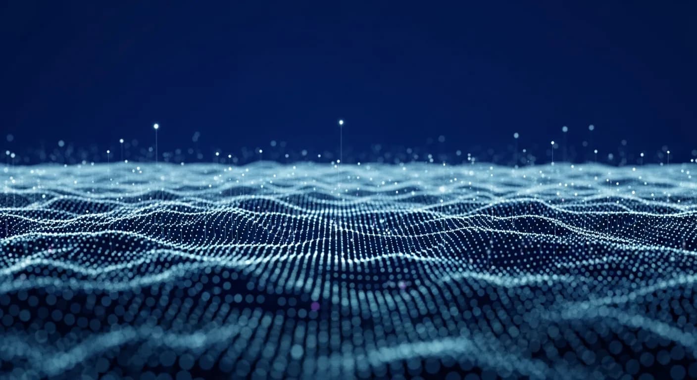 Abstract editorial data-visualization illustration in balanced, blue-toned tones representing ARB and the broader cryptocurrency market — crypto scenario analysis.