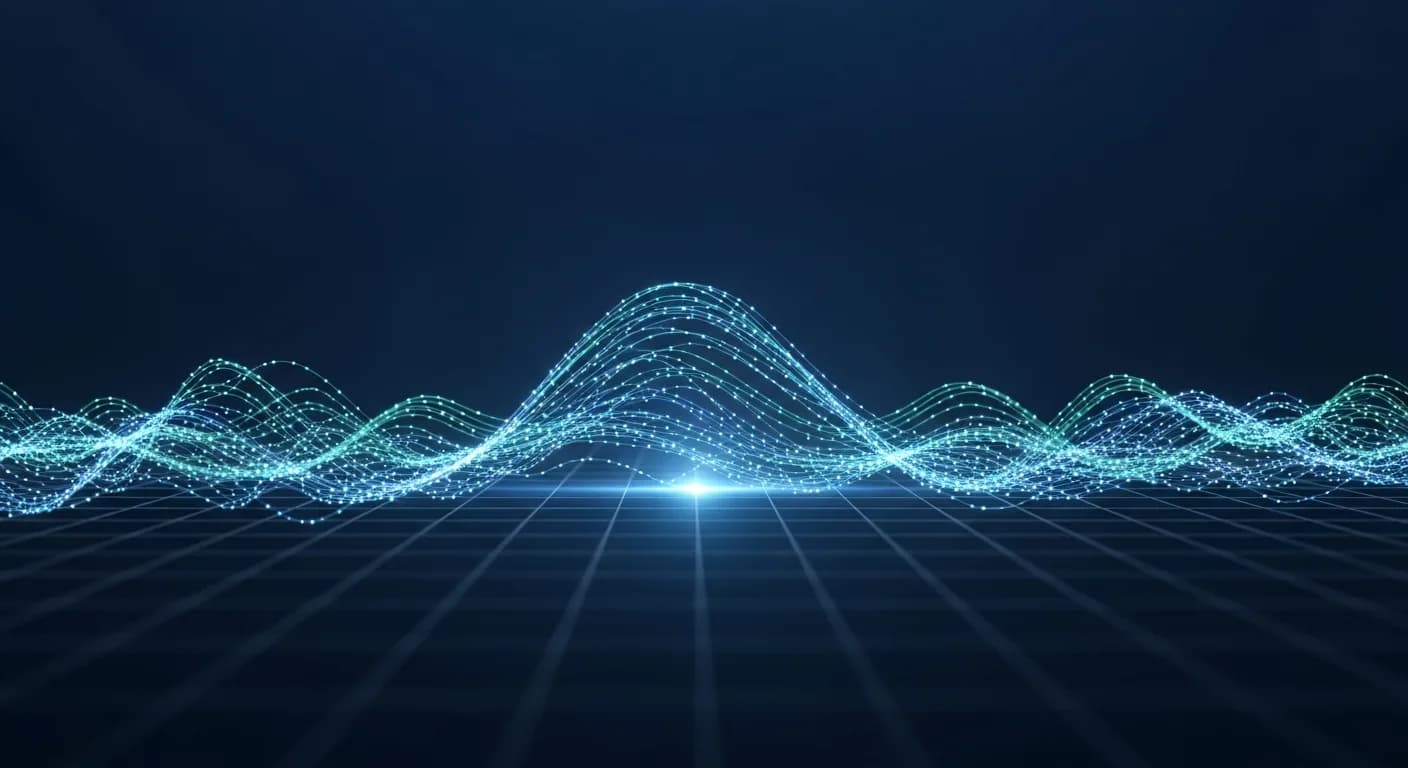 Abstract editorial data-visualization illustration in balanced, blue-toned tones representing HYPE and the broader cryptocurrency market — crypto scenario analysis.