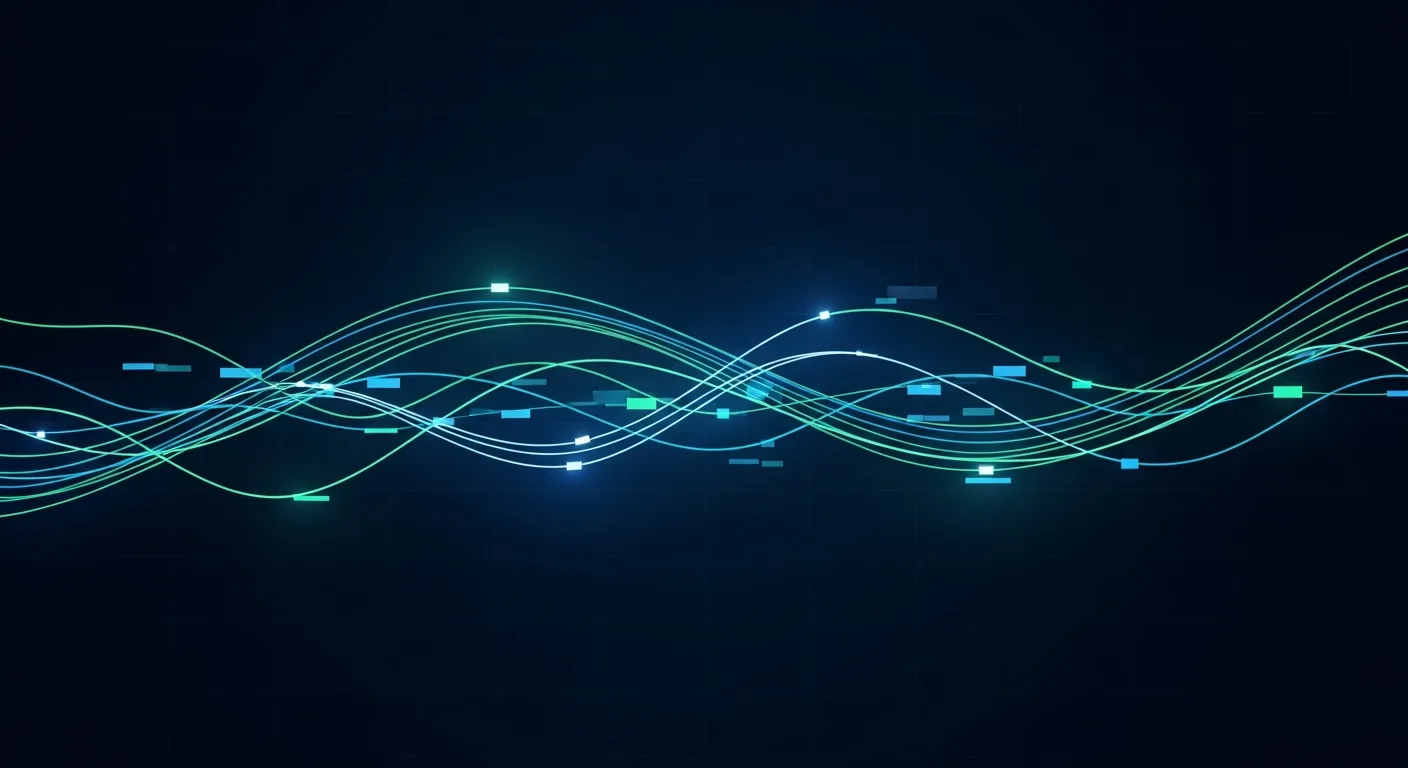 Abstract editorial data-visualization illustration in balanced, blue-toned tones representing HYPE and the broader cryptocurrency market — crypto scenario analysis.