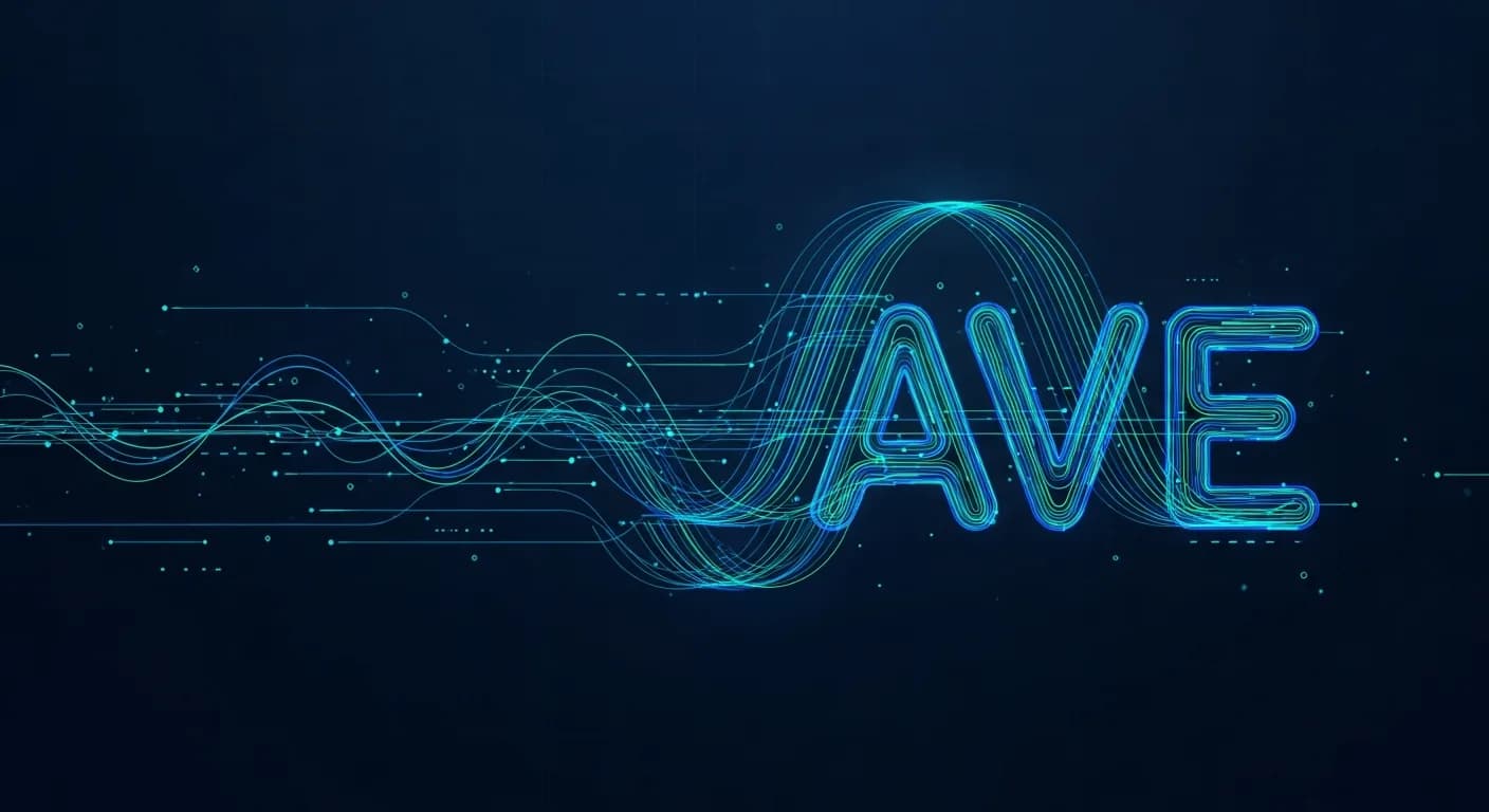 Abstract editorial data-visualization illustration in balanced, blue-toned tones representing AAVE and the broader cryptocurrency market — crypto scenario analysis.