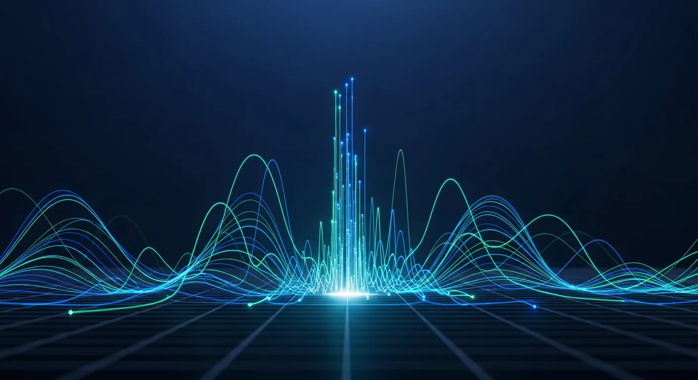 Abstract editorial data-visualization illustration in balanced, blue-toned tones representing BTC and the broader cryptocurrency market — crypto scenario analysis.