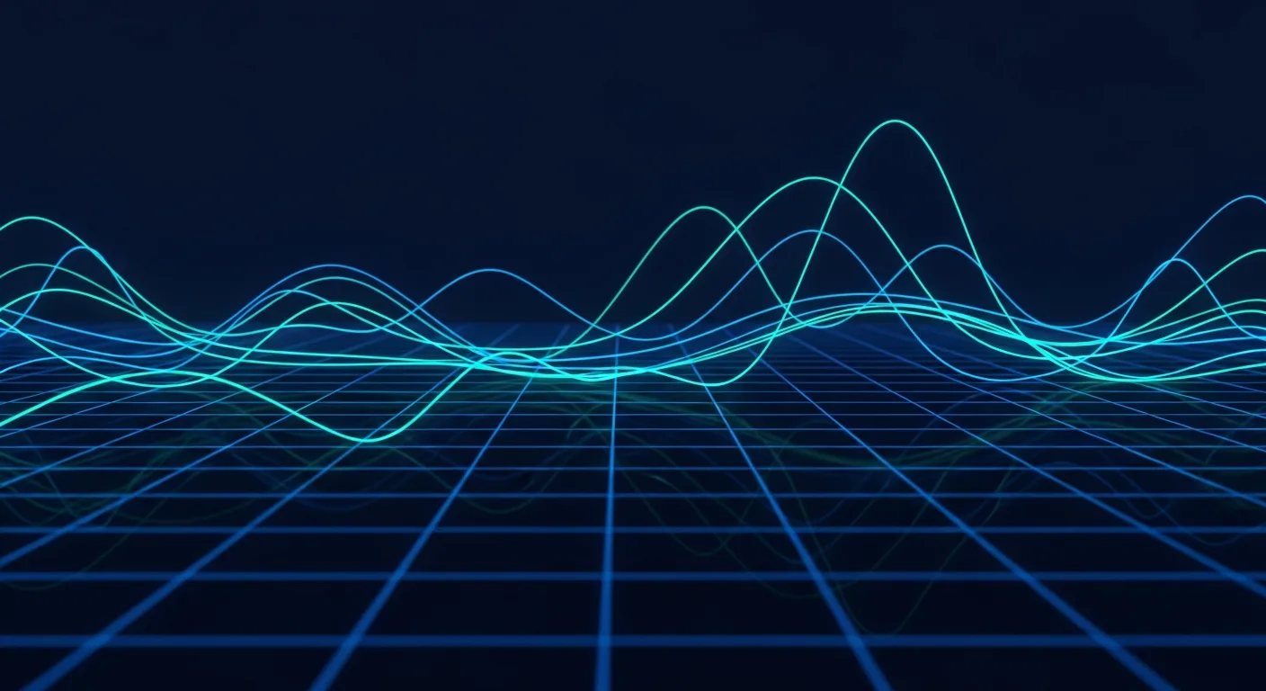 Abstract editorial data-visualization illustration in balanced, blue-toned tones representing the cryptocurrency and digital-asset market — crypto scenario analysis.