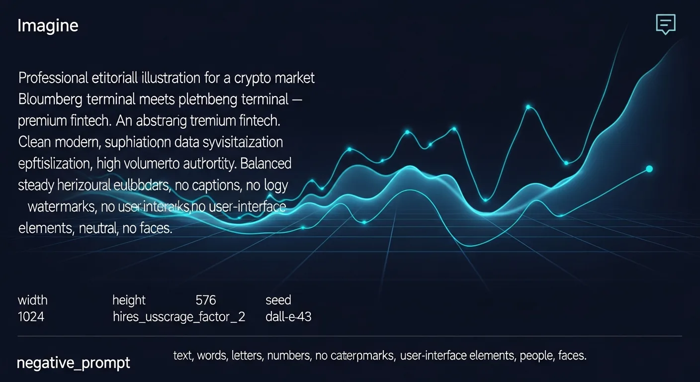 Abstract editorial data-visualization illustration in balanced, blue-toned tones representing BTC and the broader cryptocurrency market — crypto scenario analysis.
