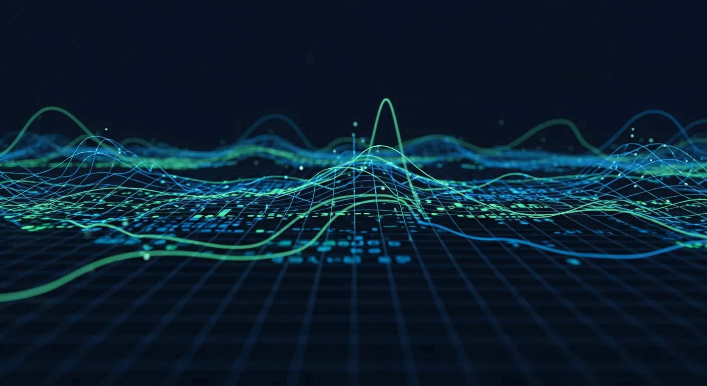 Abstract editorial data-visualization illustration in balanced, blue-toned tones representing BTC and the broader cryptocurrency market — crypto scenario analysis.