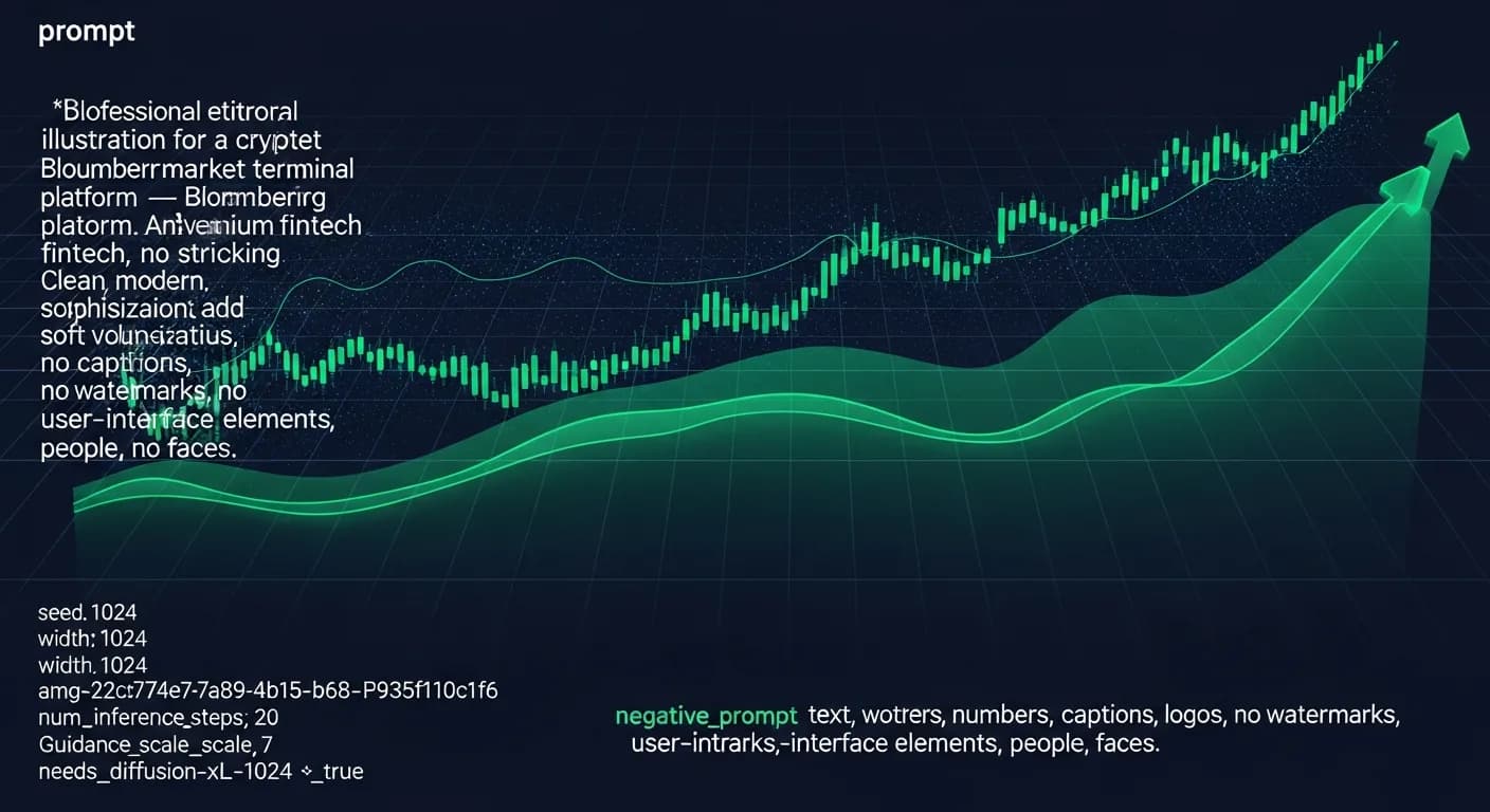 Abstract editorial data-visualization illustration in emerald-green, upward-flowing tones representing BTC and the broader cryptocurrency market — crypto scenario analysis.