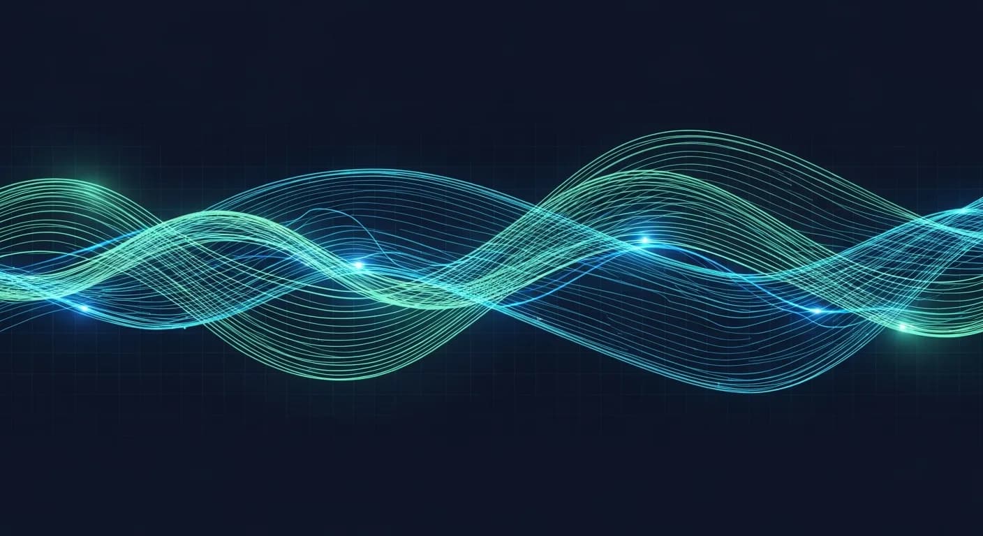Abstract editorial data-visualization illustration in balanced, blue-toned tones representing BTC and the broader cryptocurrency market — crypto scenario analysis.